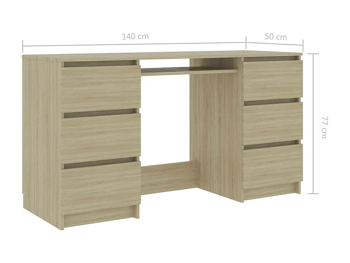 Bureau bois chêne sonoma 6 tiroirs Study 140cm