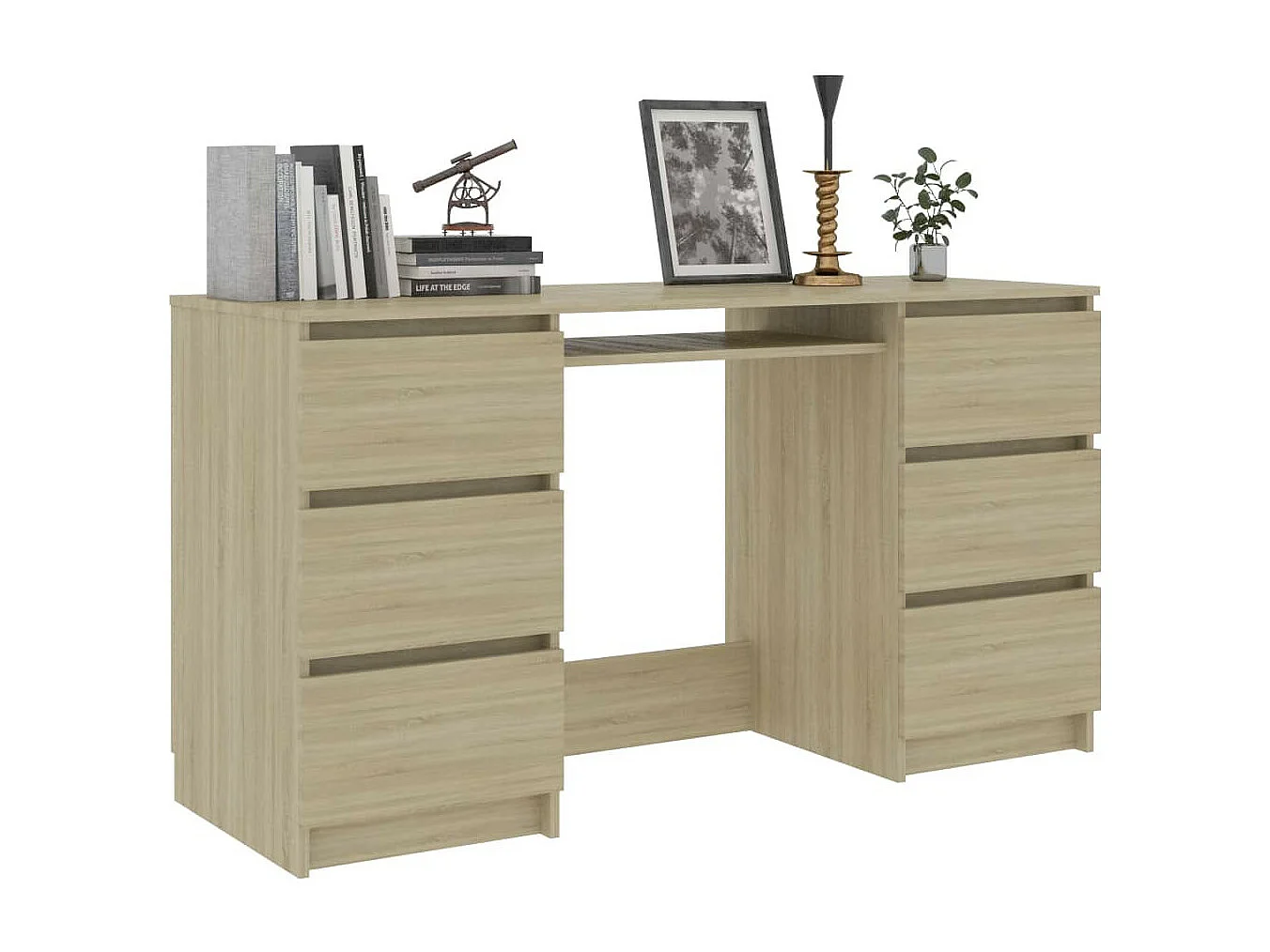 Bureau bois chêne sonoma 6 tiroirs Study 140cm