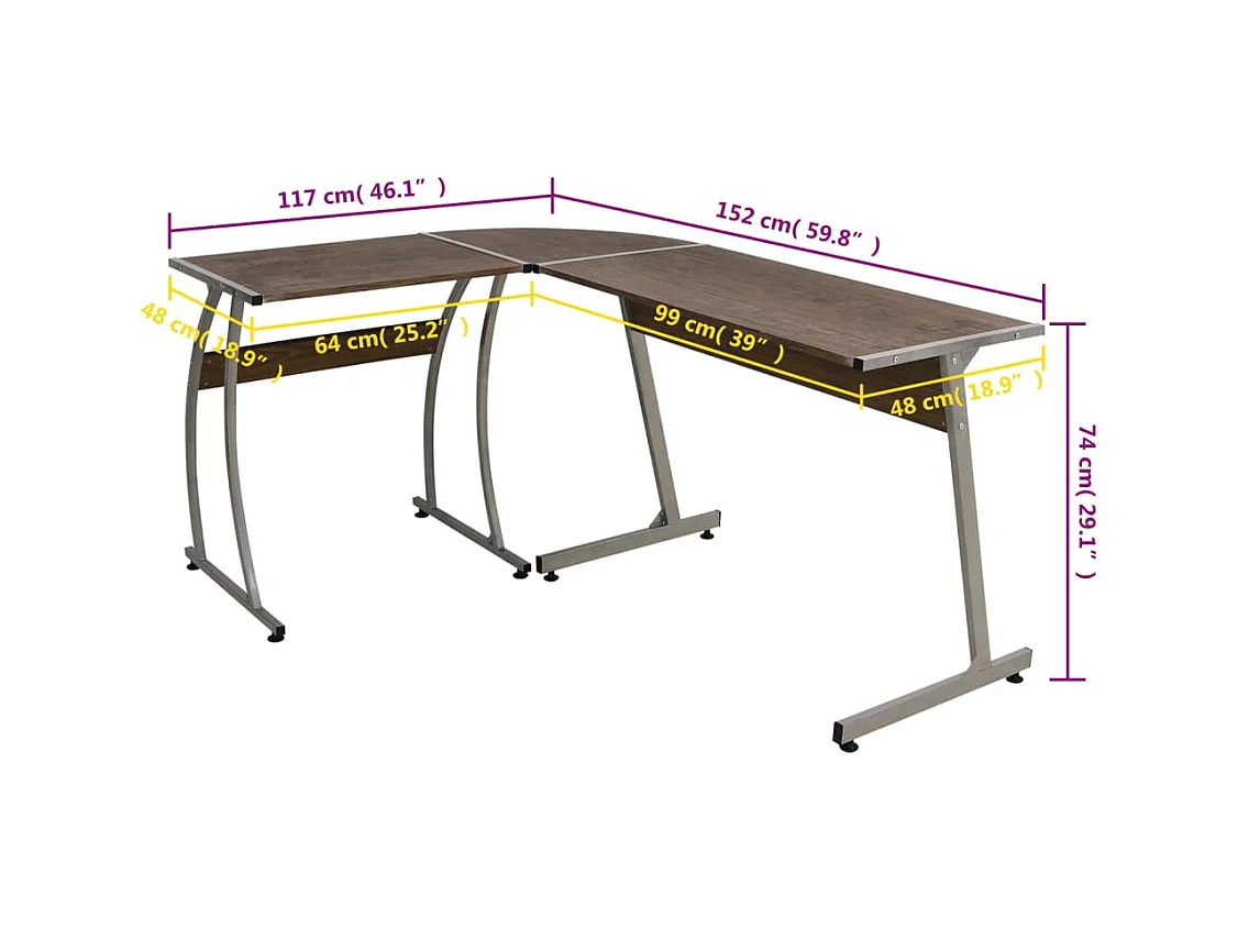 Bureau d'angle marron bois d'ingénierie