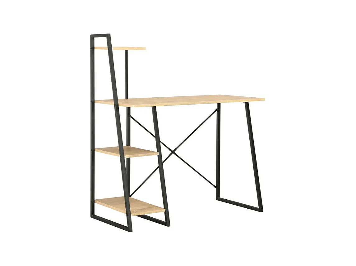 Bureau 4 étagères chêne clair et métal noir Rohan