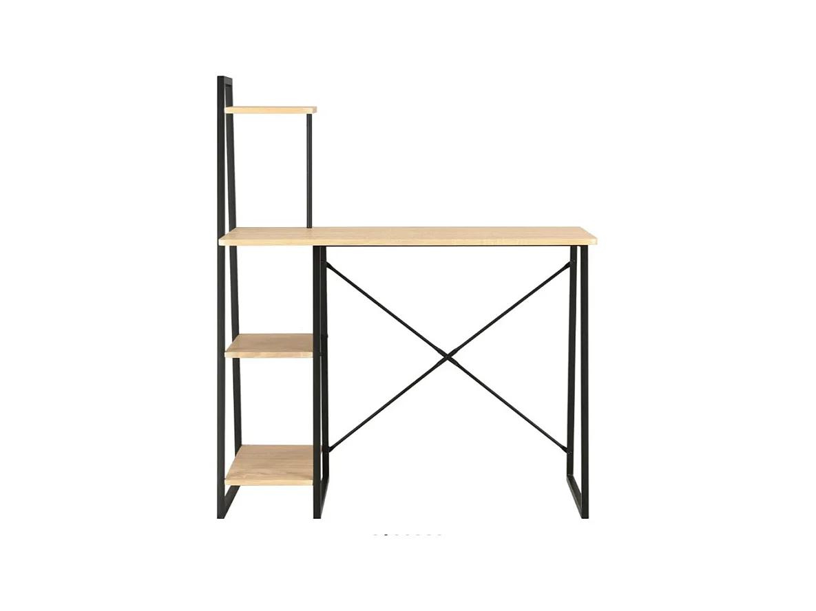 Bureau 4 étagères chêne clair et métal noir Rohan