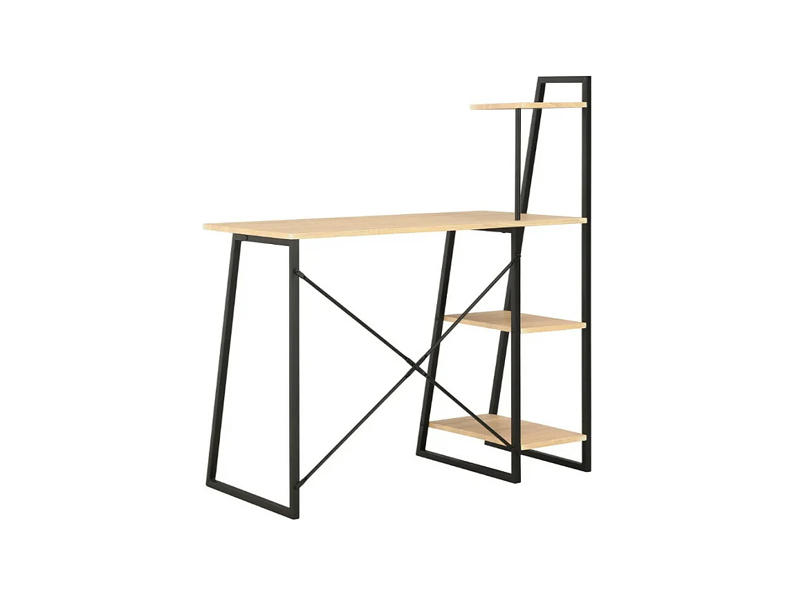 Bureau 4 étagères chêne clair et métal noir Rohan