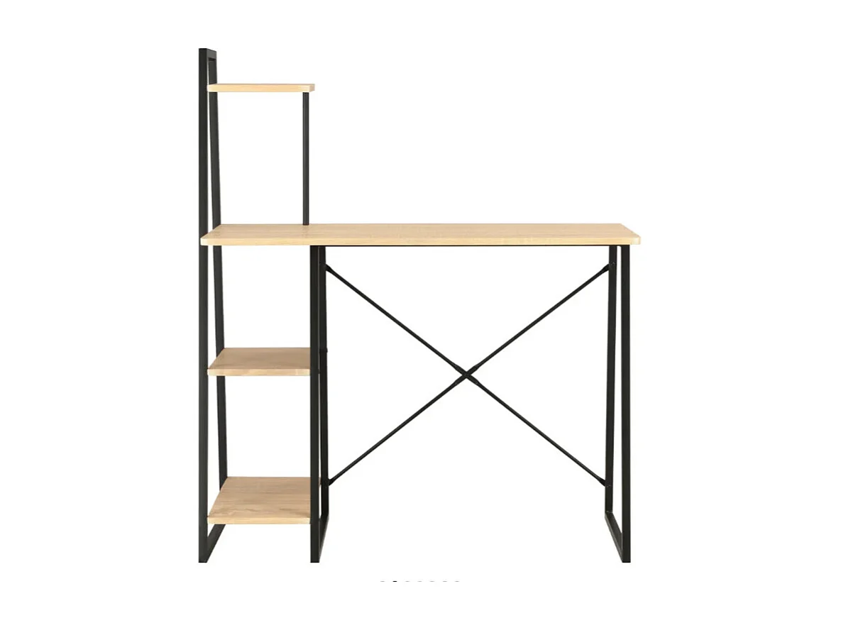 Bureau 4 étagères chêne clair et métal noir Rohan