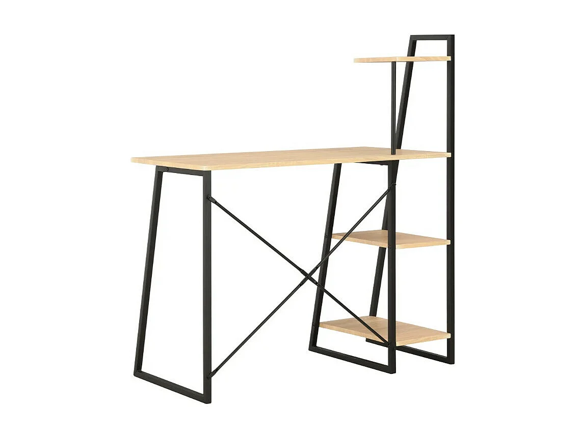 Bureau 4 étagères chêne clair et métal noir Rohan