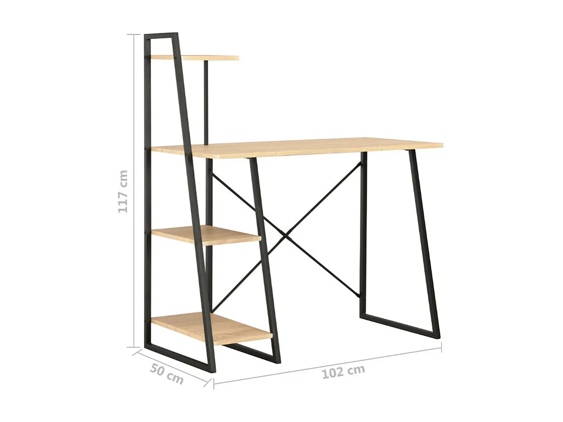 Bureau 4 étagères chêne clair et métal noir Rohan