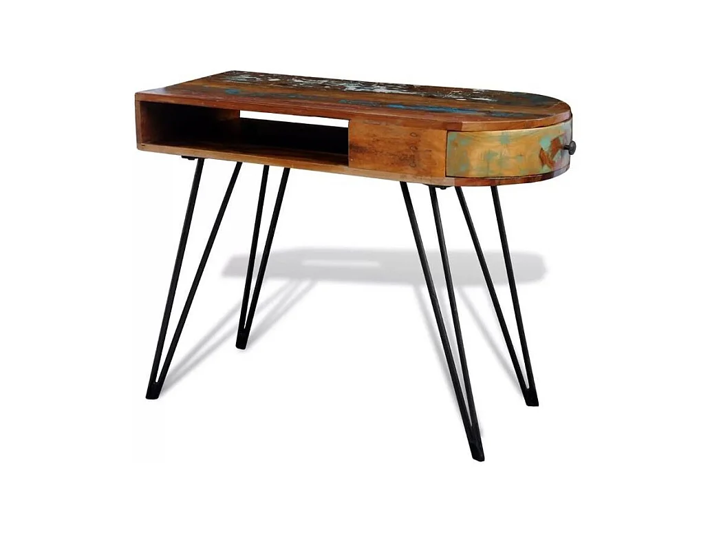 Bureau 1 tiroir 1 niche bois massif recyclé et métal noir Boust