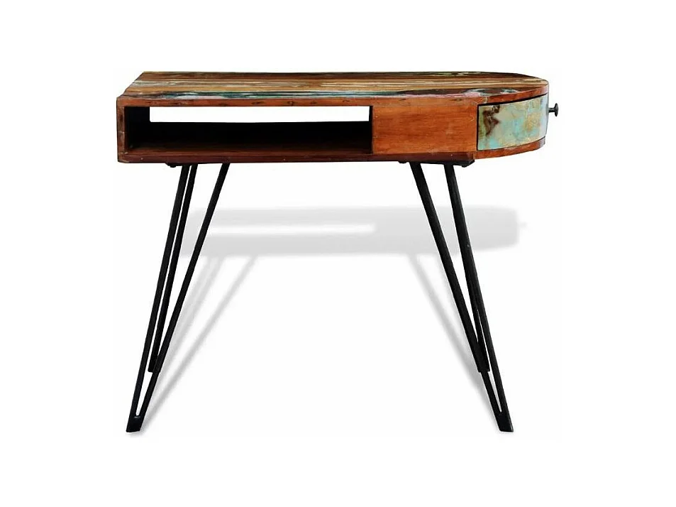 Bureau 1 tiroir 1 niche bois massif recyclé et métal noir Boust