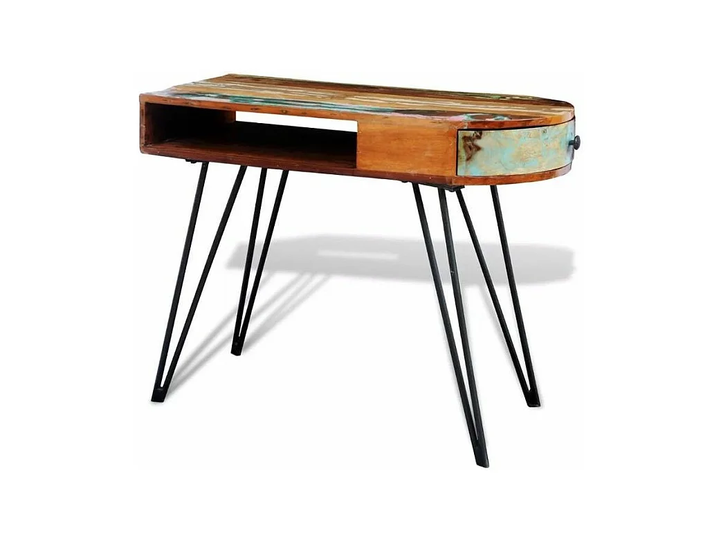 Bureau 1 tiroir 1 niche bois massif recyclé et métal noir Boust