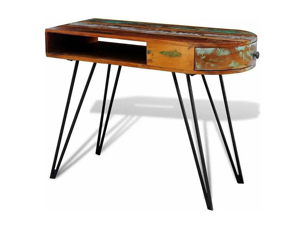 Bureau 1 tiroir 1 niche bois massif recyclé et métal noir Boust