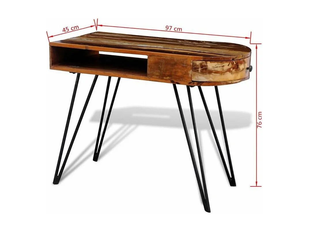 Bureau 1 tiroir 1 niche bois massif recyclé et métal noir Boust