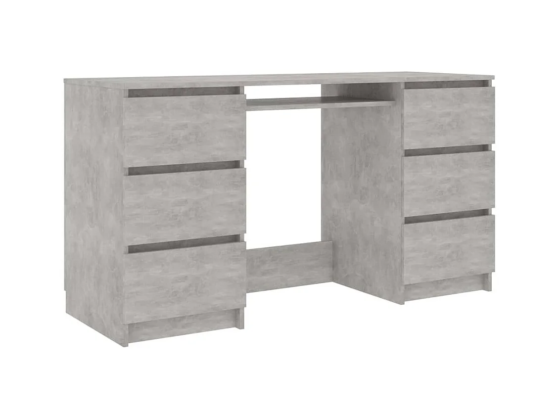 Bureau bois gris béton 6 tiroirs Study 140cm