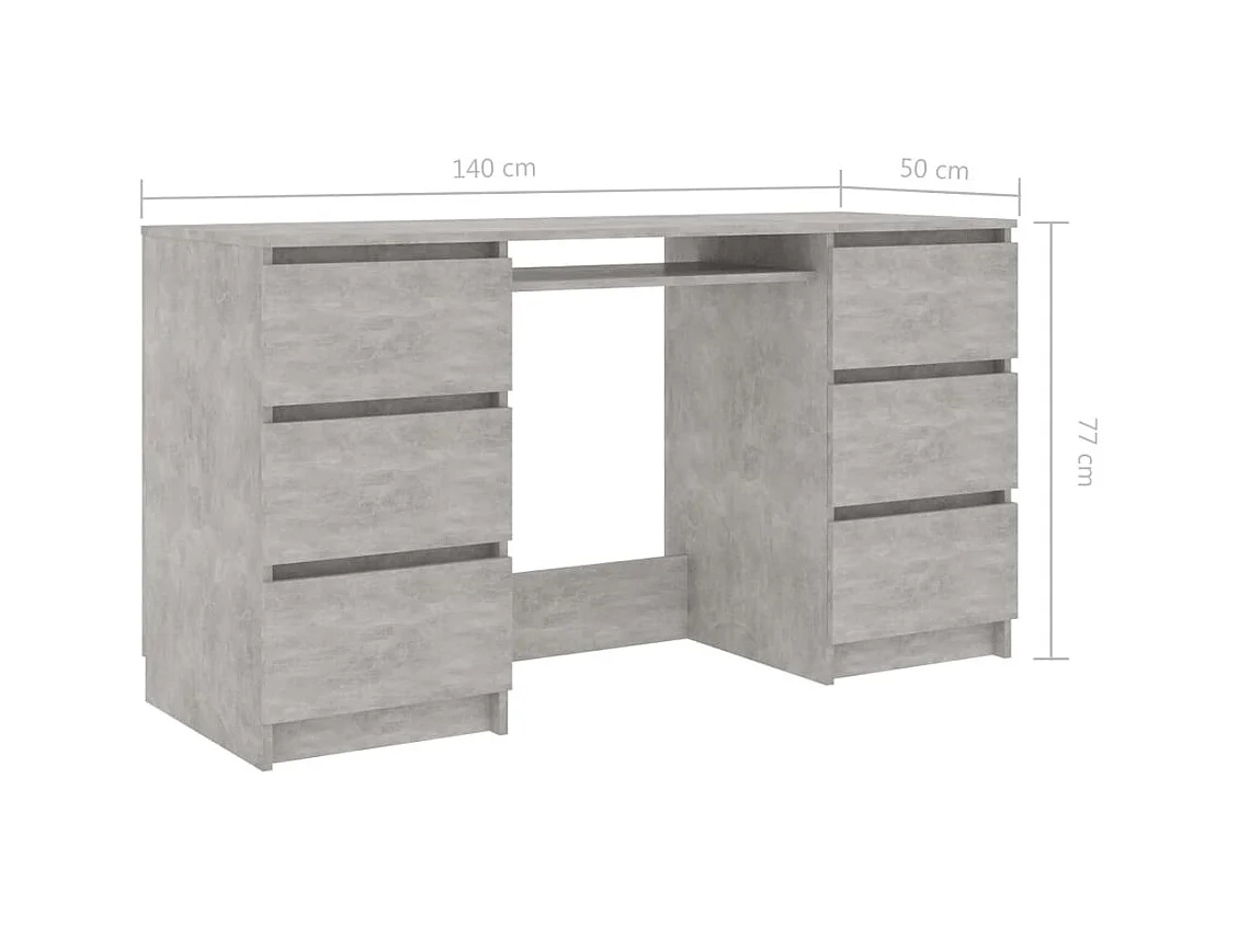 Bureau bois gris béton 6 tiroirs Study 140cm