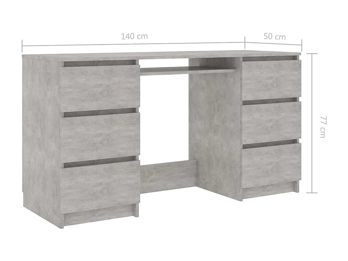 Bureau bois gris béton 6 tiroirs Study 140cm