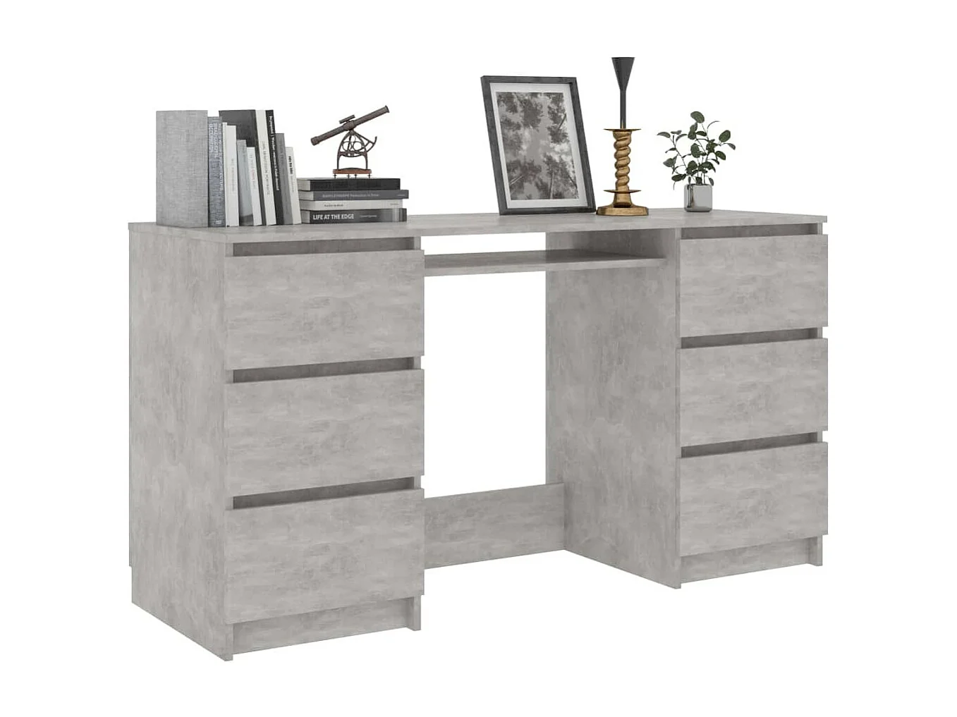 Bureau bois gris béton 6 tiroirs Study 140cm