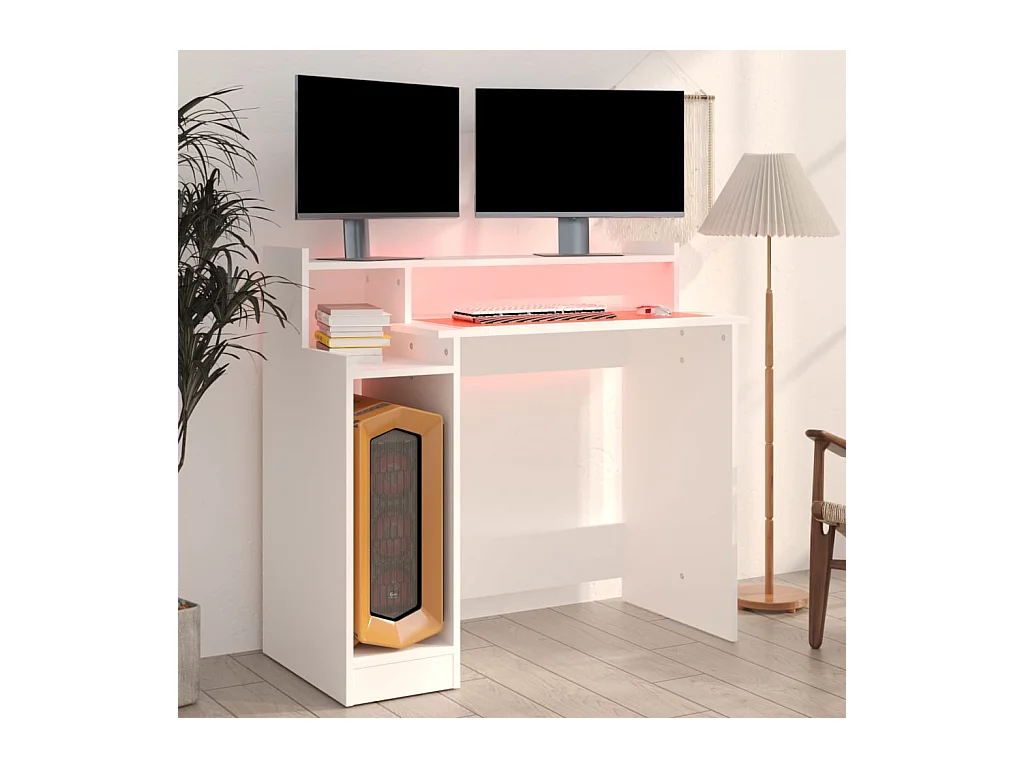 Bureau avec lumières LED Blanc 97x90x45 Bois d'ingénierie