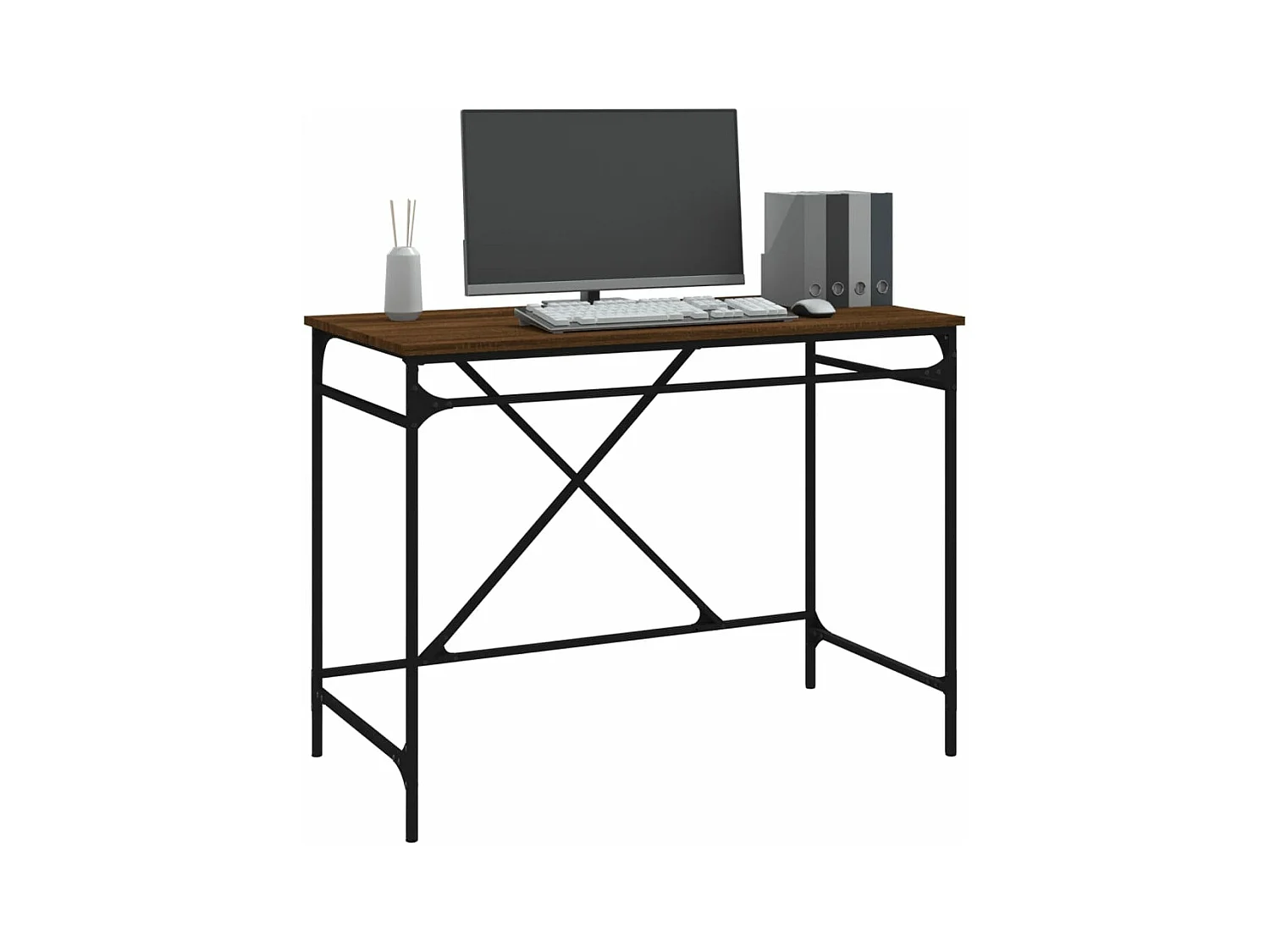 Bureau chêne marron 100x50x75 bois d'ingénierie et fer