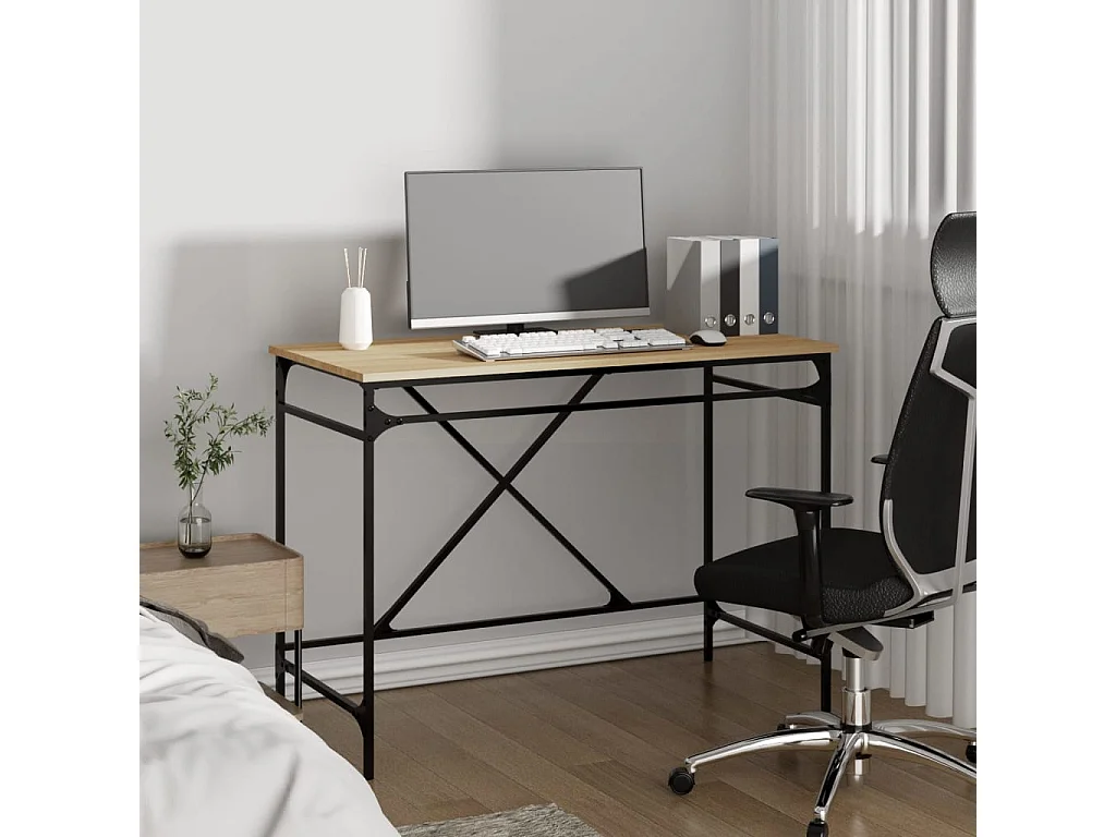 Bureau chêne sonoma 100x50x75 bois d'ingénierie et fer