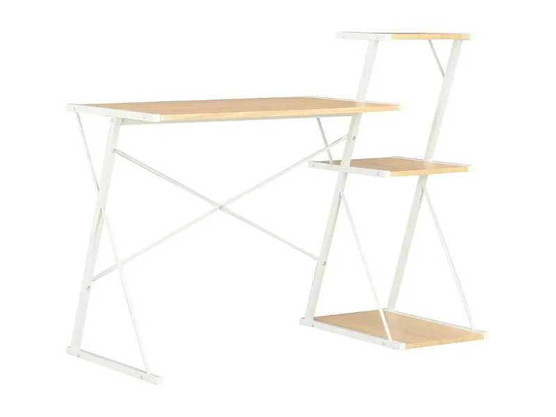 Bureau 3 étagères chêne clair et métal blanc Kajal
