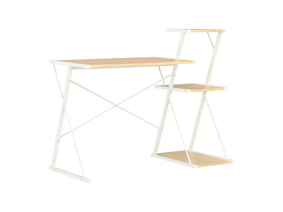 Bureau 3 étagères chêne clair et métal blanc Kajal