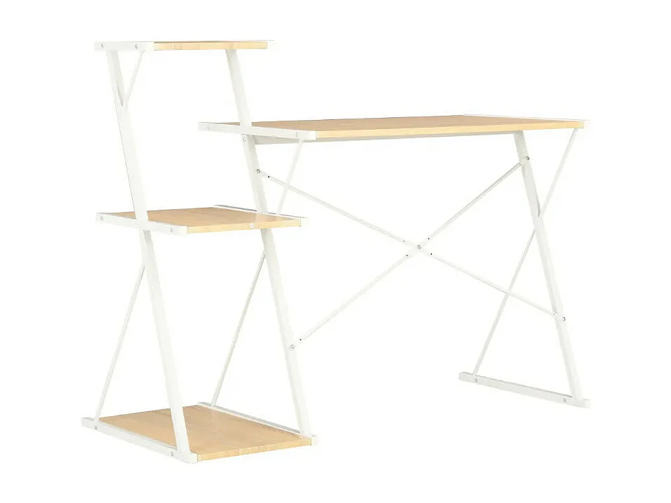 Bureau 3 étagères chêne clair et métal blanc Kajal