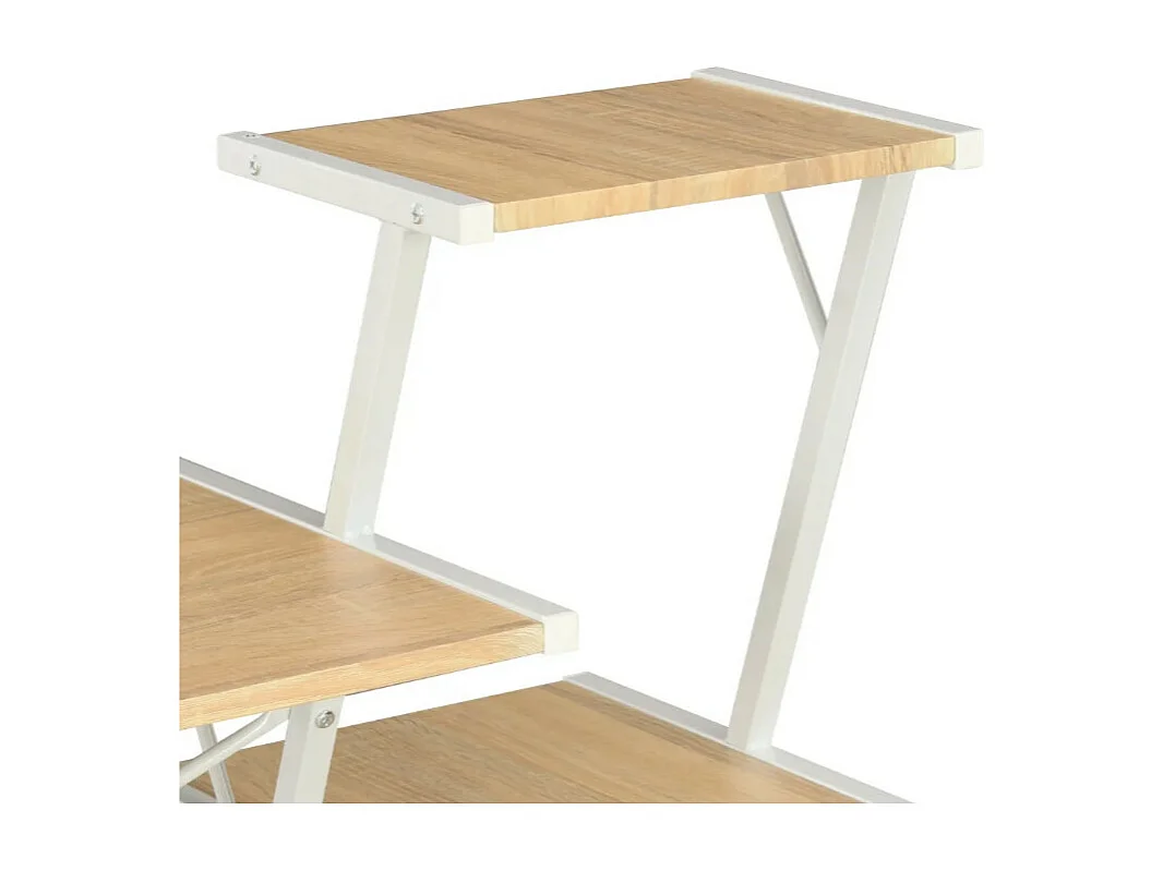 Bureau 3 étagères chêne clair et métal blanc Kajal