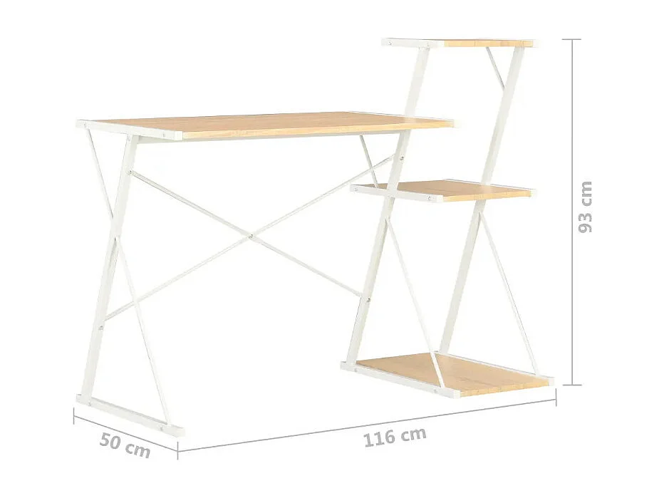 Bureau 3 étagères chêne clair et métal blanc Kajal