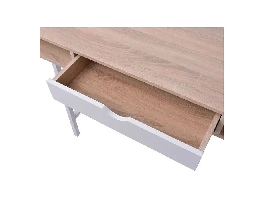 Bureau 1 tiroir 2 niches bois chêne clair et blanc et pieds métal Mistyk