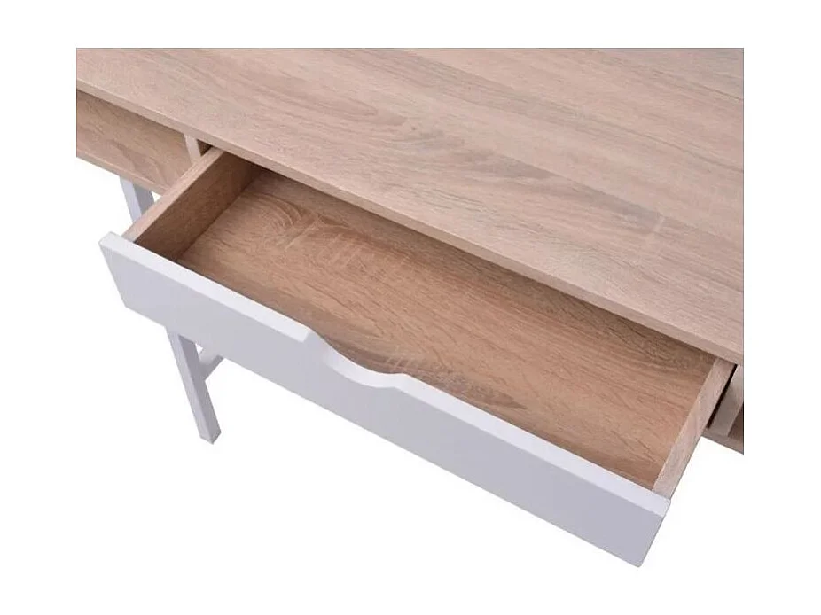 Bureau 1 tiroir 2 niches bois chêne clair et blanc et pieds métal Mistyk