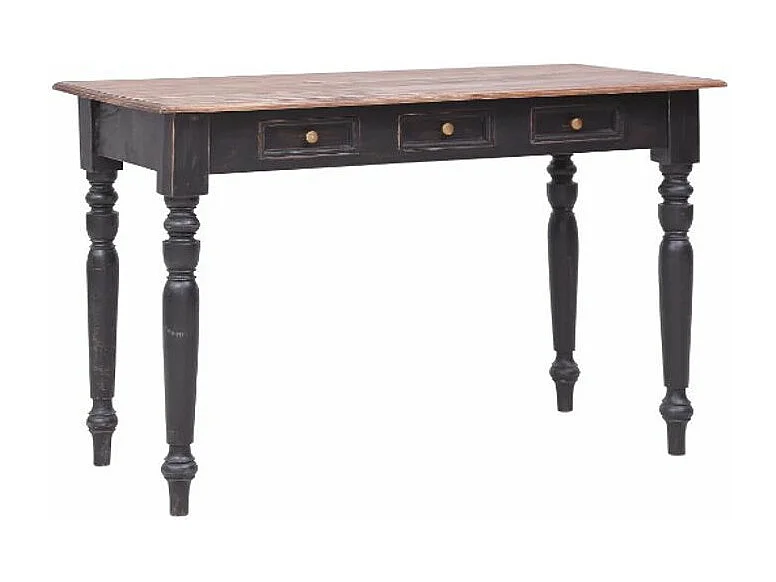 Bureau 3 tiroirs acajou massif clair et noir Jeannel