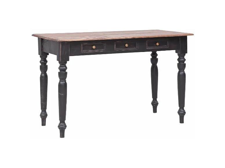 Bureau 3 tiroirs acajou massif clair et noir Jeannel