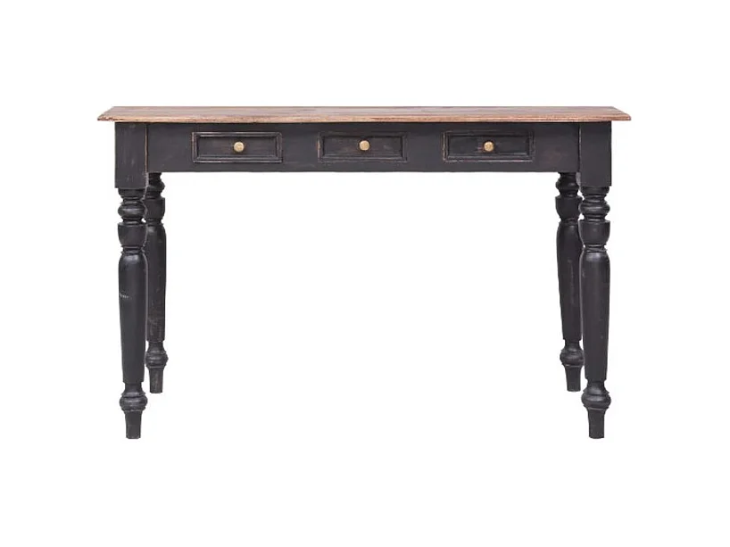 Bureau 3 tiroirs acajou massif clair et noir Jeannel