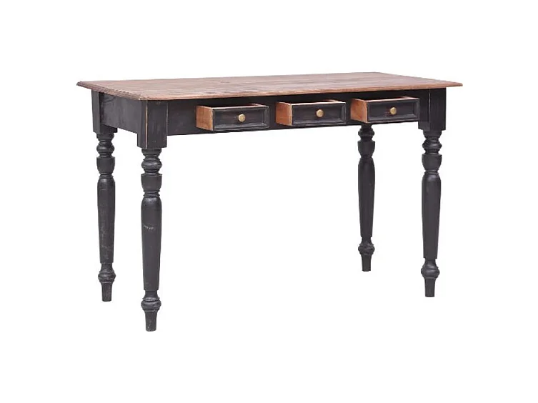 Bureau 3 tiroirs acajou massif clair et noir Jeannel