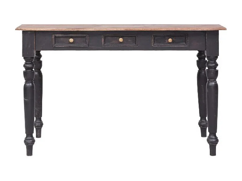 Bureau 3 tiroirs acajou massif clair et noir Jeannel