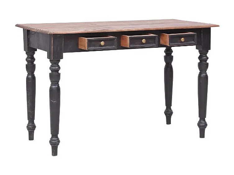 Bureau 3 tiroirs acajou massif clair et noir Jeannel