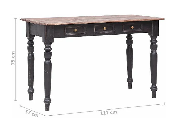 Bureau 3 tiroirs acajou massif clair et noir Jeannel