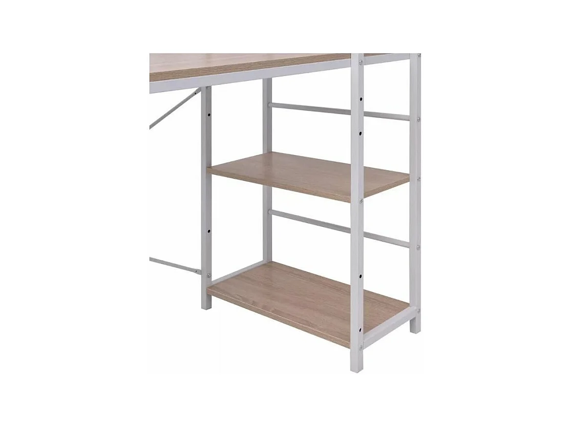 Bureau avec étagère bois chêne clair et métal blanc Mistyk