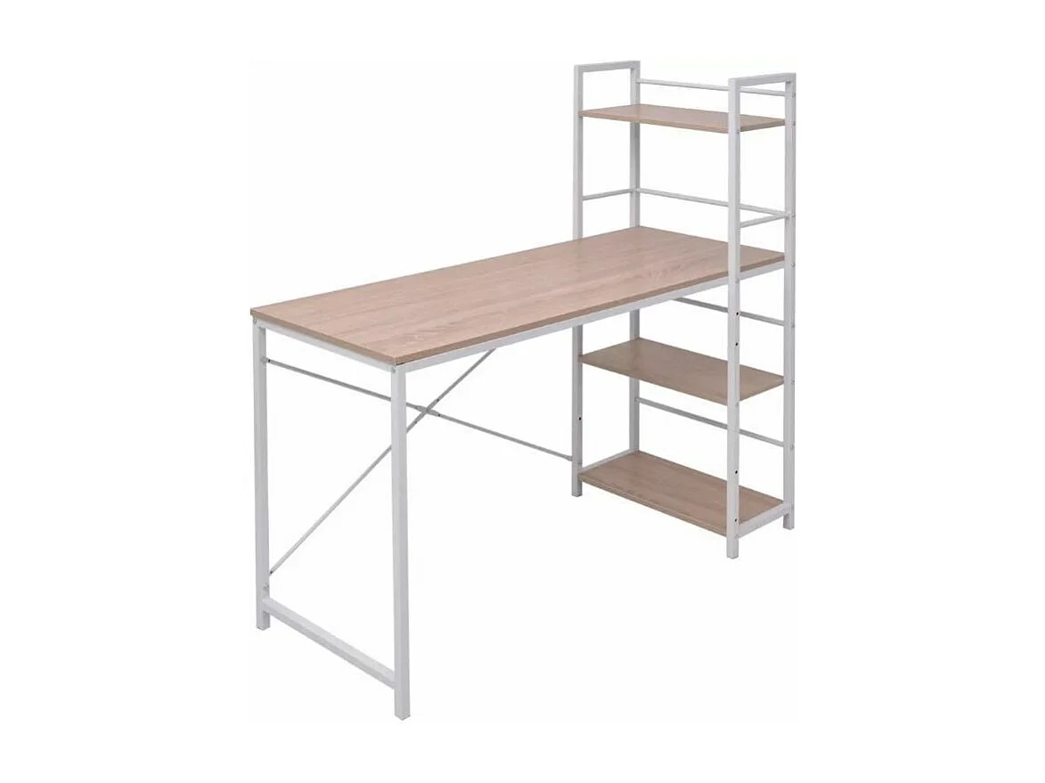 Bureau avec étagère bois chêne clair et métal blanc Mistyk