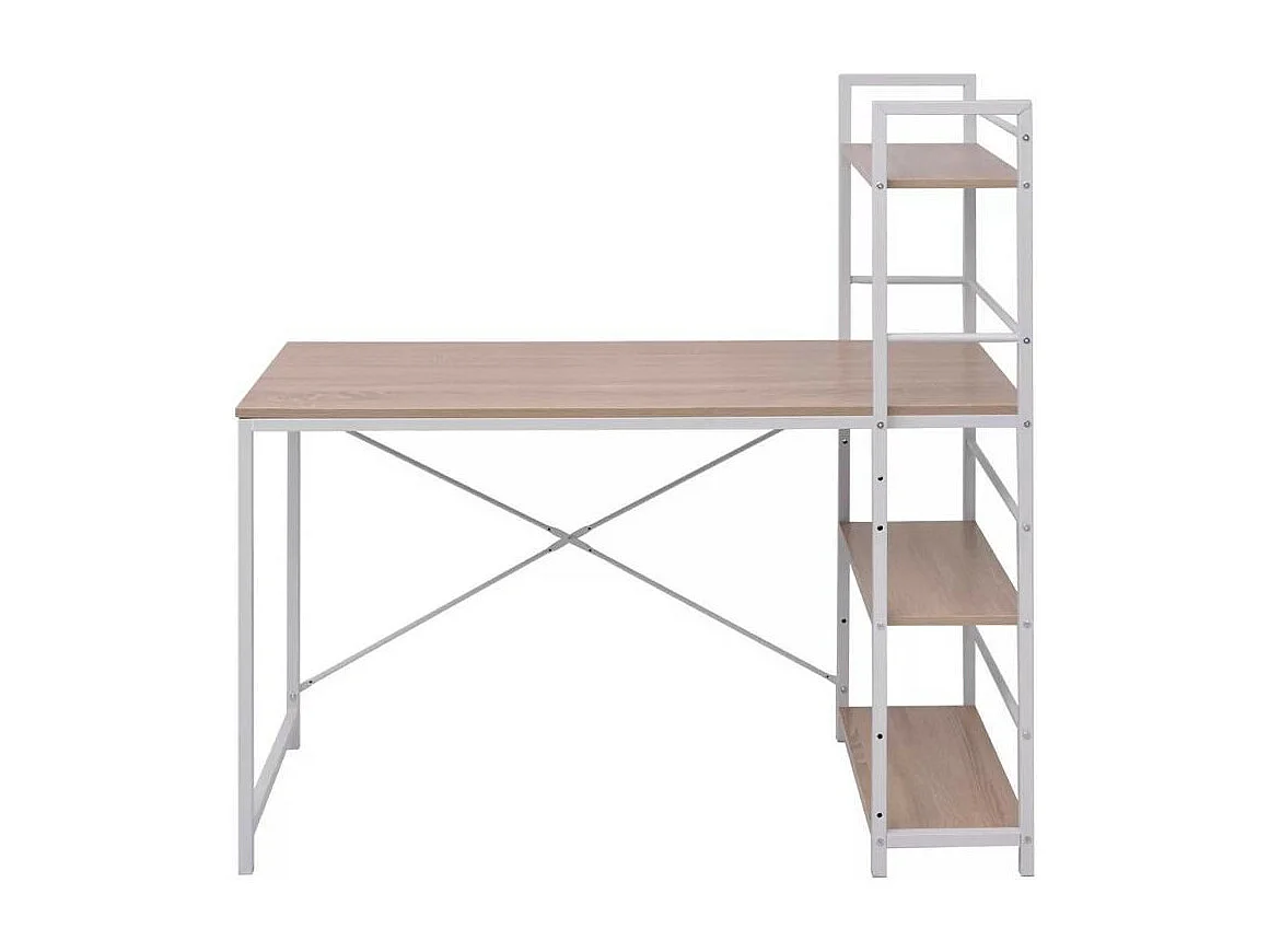 Bureau avec étagère bois chêne clair et métal blanc Mistyk