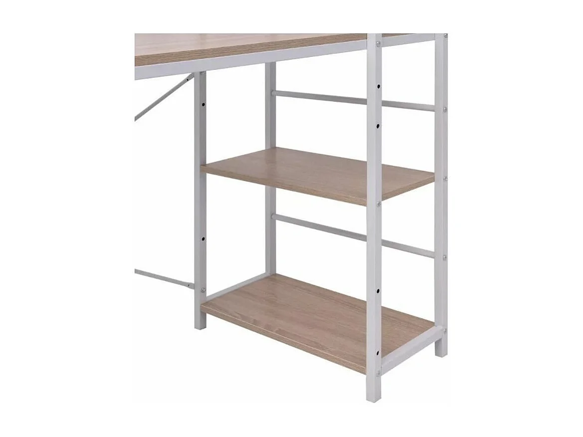 Bureau avec étagère bois chêne clair et métal blanc Mistyk