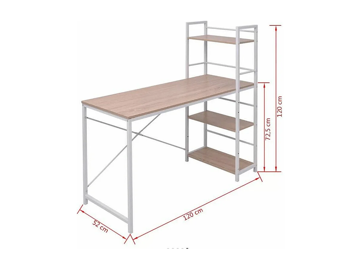 Bureau avec étagère bois chêne clair et métal blanc Mistyk