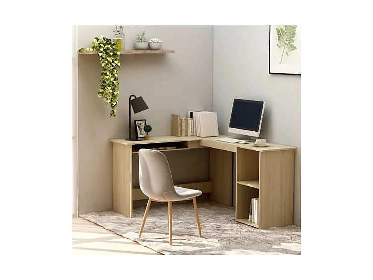 Bureau d'angle 1 tiroir 2 étagères chêne sonoma Jayden