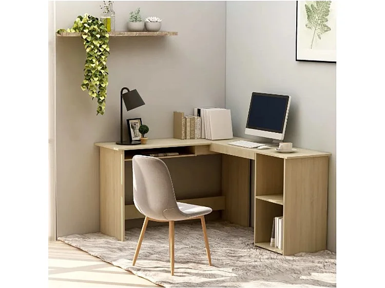 Bureau d'angle 1 tiroir 2 étagères chêne sonoma Jayden