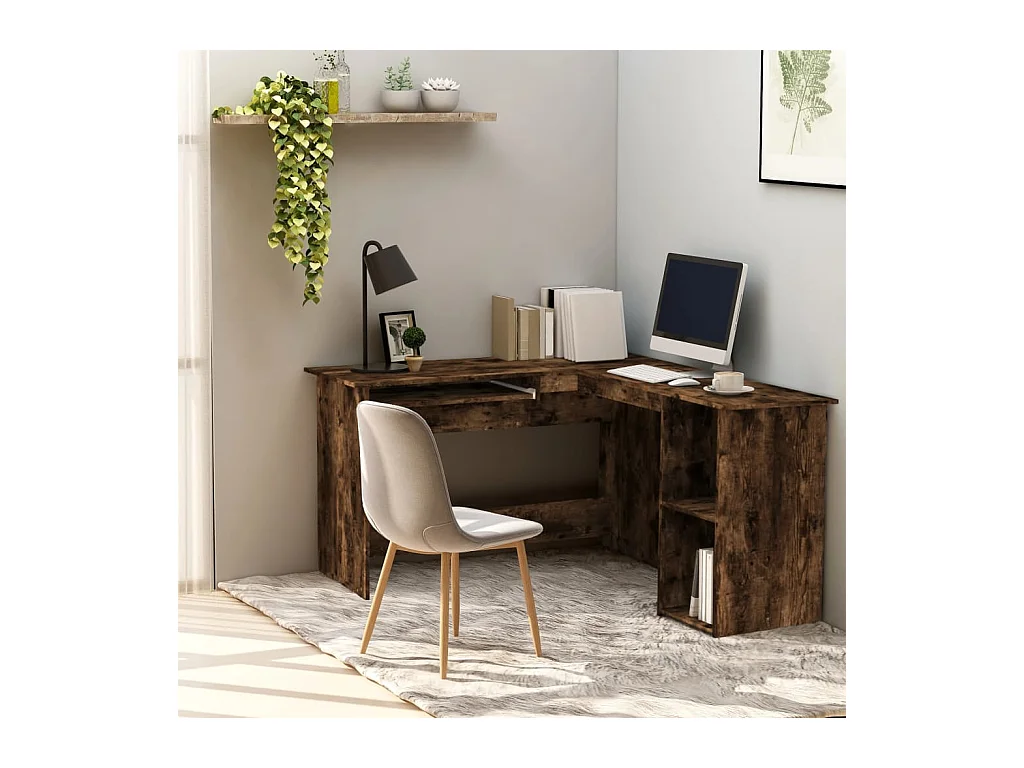 Bureau d'angle chêne fumé 120x140x75 bois d'ingénierie