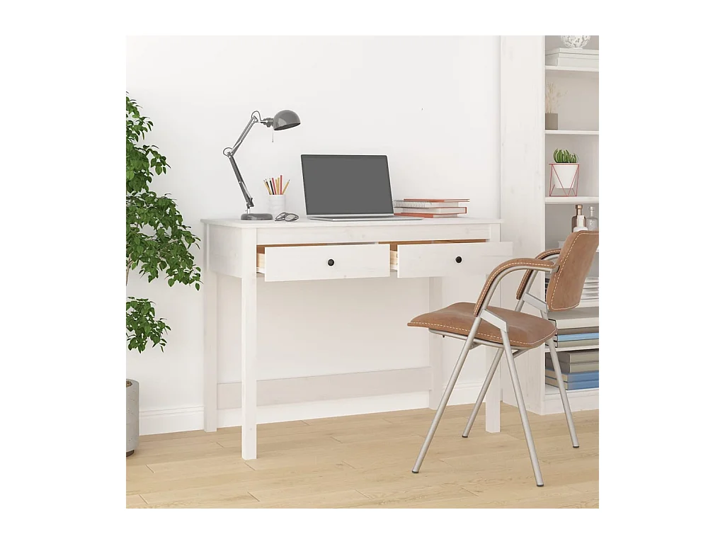 Bureau avec tiroirs Blanc 100x50x78 Bois massif de pin