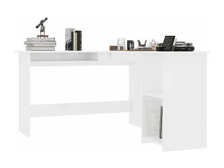 Bureau d'angle 1 tiroir 2 étagères bois blanc brillant Jayden