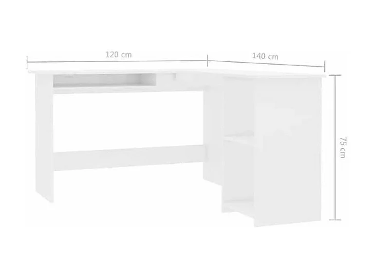 Bureau d'angle 1 tiroir 2 étagères bois blanc brillant Jayden