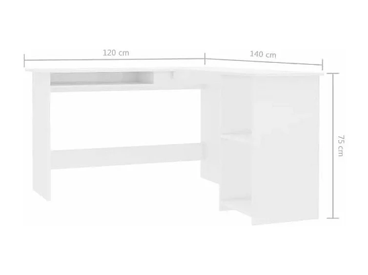 Bureau d'angle 1 tiroir 2 étagères bois blanc brillant Jayden