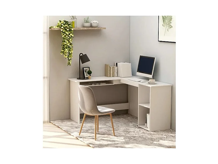 Bureau d'angle 1 tiroir 2 étagères bois blanc Jayden