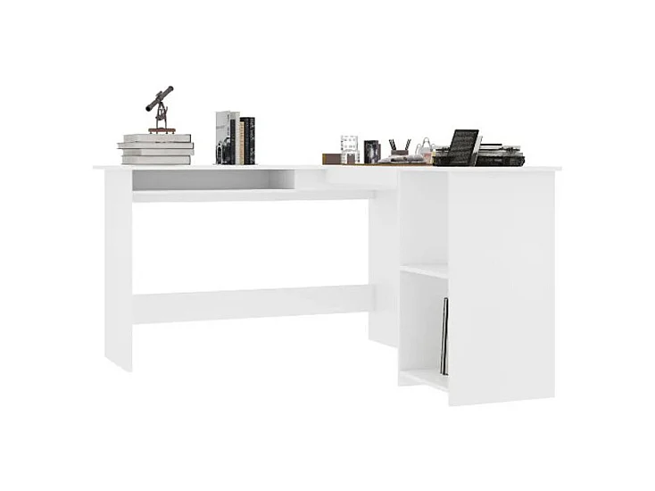 Bureau d'angle 1 tiroir 2 étagères bois blanc Jayden