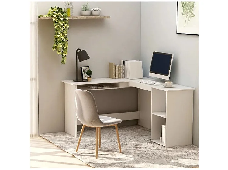 Bureau d'angle 1 tiroir 2 étagères bois blanc Jayden